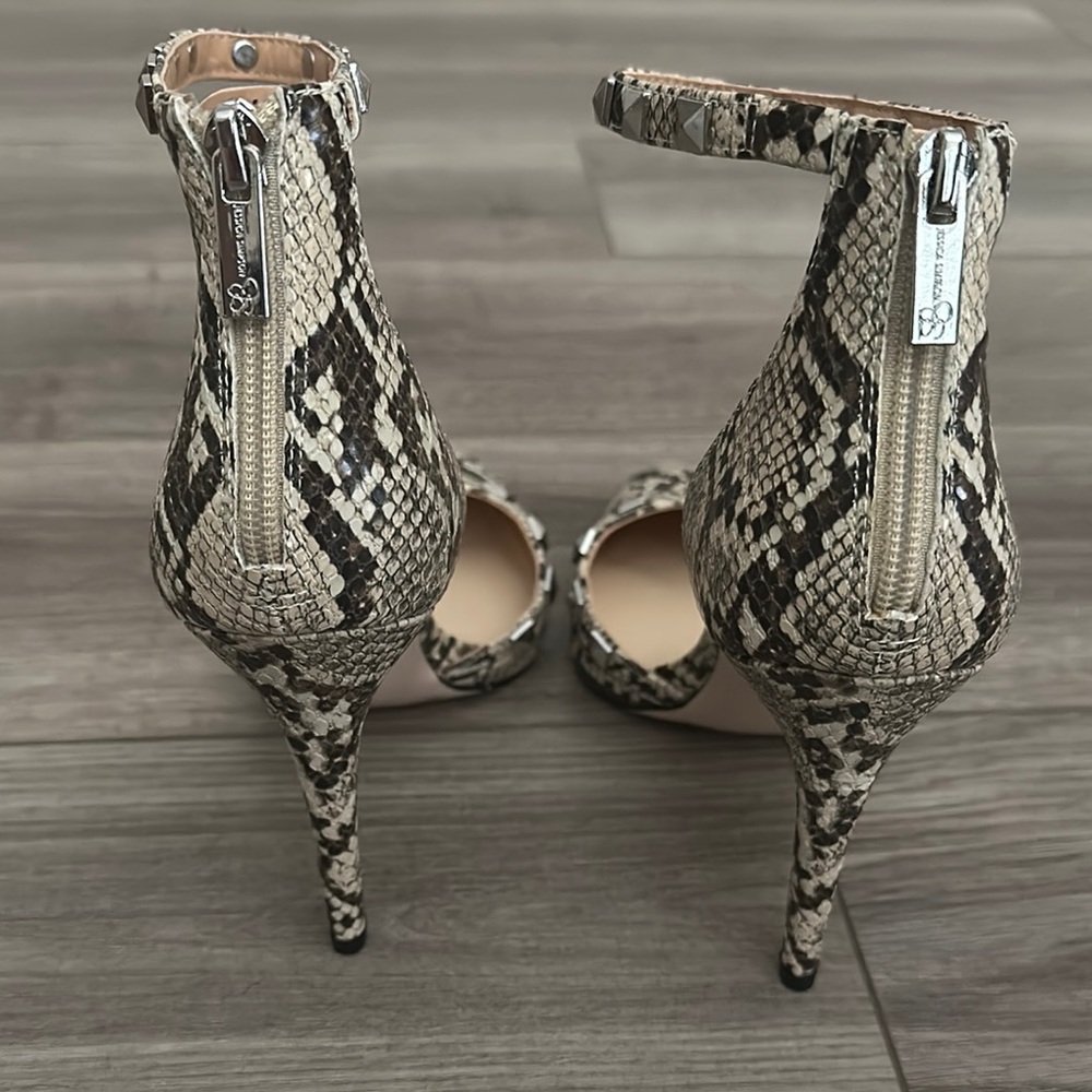 Jessica Simpson Elegant Black and White Stiletto Heels with Ankle Strap - Picture 5 of 9